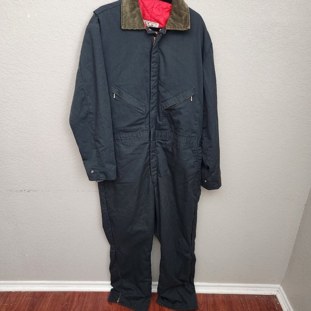 Vintage Walls Blizzard Pruf Insulated Workwear Coverall Navy Blue Corduroy Colla